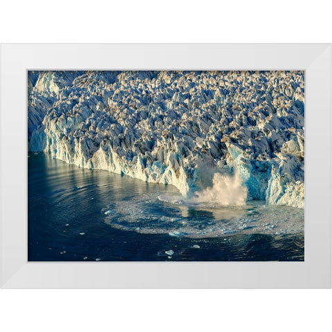 Ice calving. Knud Rasmussen Glacier-Sermiligaaq Fjord- Ammassalik- Danish Territory. White Modern Wood Framed Art Print by Zwick, Martin
