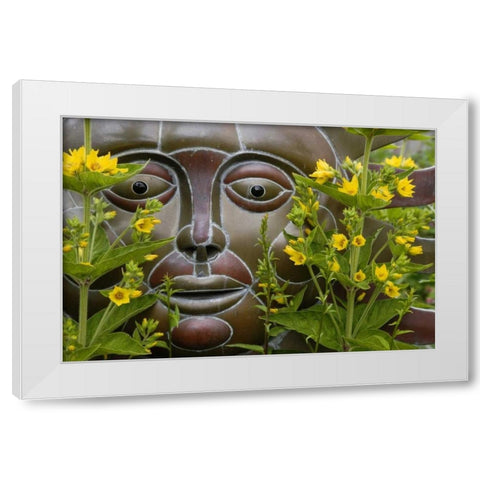 Garden ornament amid loosestrife flowers White Modern Wood Framed Art Print by Paulson, Don