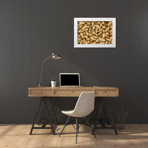 Close-up of unshelled peanuts White Modern Wood Framed Art Print by Flaherty, Dennis