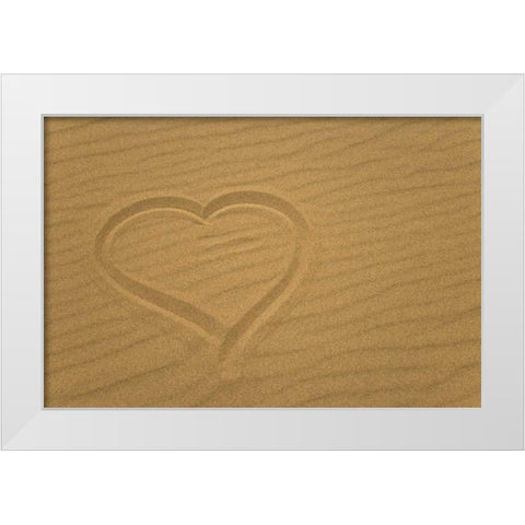 Heart outline drawn in sand White Modern Wood Framed Art Print by Paulson, Don