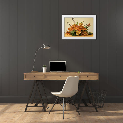 Close-up of colorful flower arrangement on table White Modern Wood Framed Art Print by Paulson, Don