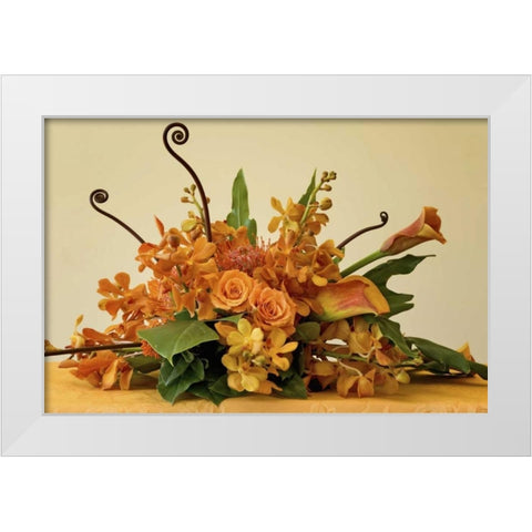 Close-up of colorful flower arrangement on table White Modern Wood Framed Art Print by Paulson, Don