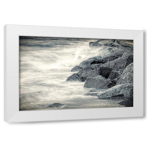 Boulders in Surf White Modern Wood Framed Art Print by Miller, Anna