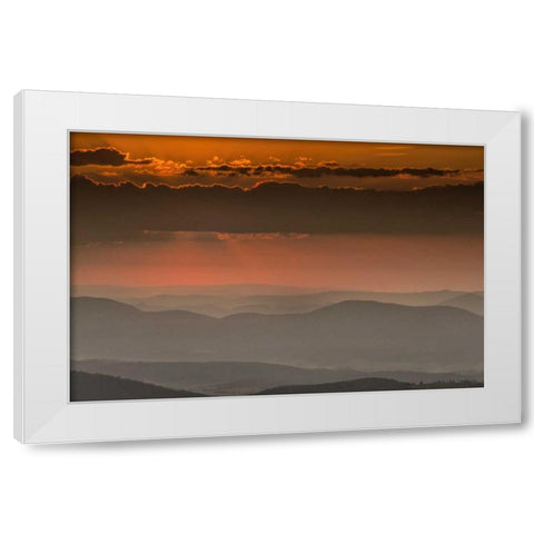 Mountain landscape in an orange Sunset White Modern Wood Framed Art Print by OBrien, Jay