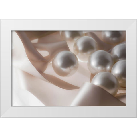 Pearls and ribbons White Modern Wood Framed Art Print by Muench, Zandria