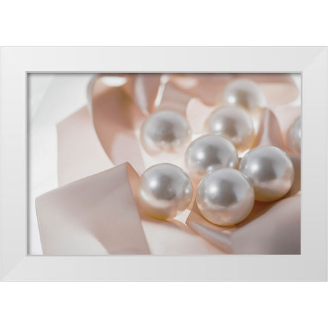 Pearls and ribbons White Modern Wood Framed Art Print by Muench, Zandria