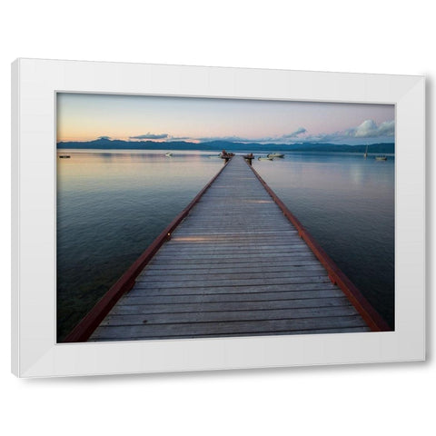 Fiji-Vanua Levu Long wooden pier White Modern Wood Framed Art Print by Merrill Images