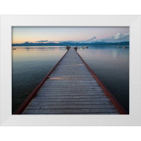 Fiji-Vanua Levu Long wooden pier White Modern Wood Framed Art Print by Merrill Images