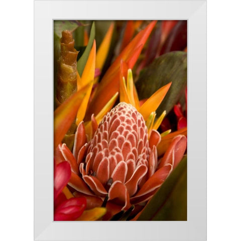 French Polynesia Tropical native flowers White Modern Wood Framed Art Print by Kaveney, Wendy