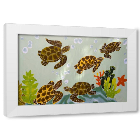 French Polynesia, Bora Bora Tutle painted fabric White Modern Wood Framed Art Print by Kaveney, Wendy