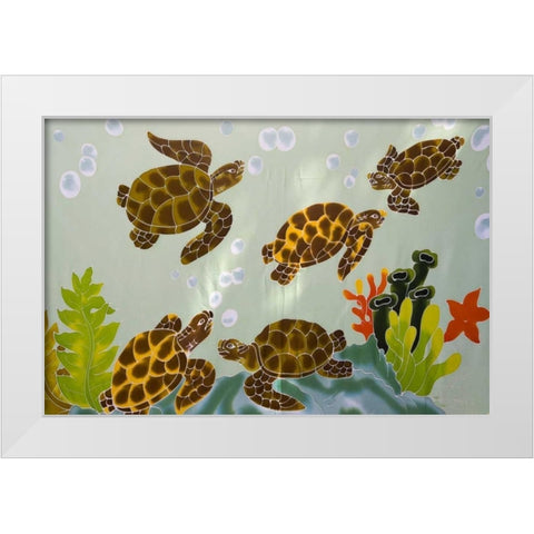 French Polynesia, Bora Bora Tutle painted fabric White Modern Wood Framed Art Print by Kaveney, Wendy
