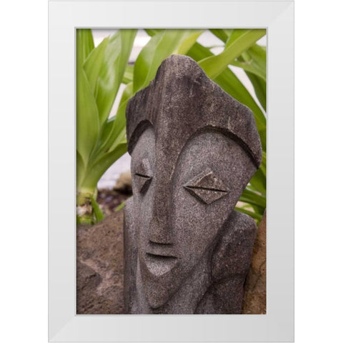 French Polynesia, Moorea Stone tiki face White Modern Wood Framed Art Print by Kaveney, Wendy