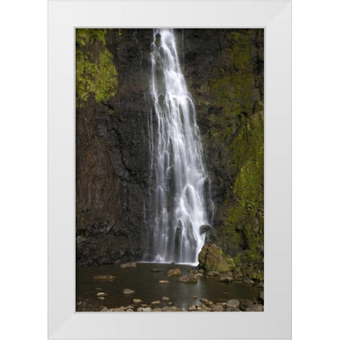 French Polynesia, Tahiti Waterfall ove cliff White Modern Wood Framed Art Print by Kaveney, Wendy