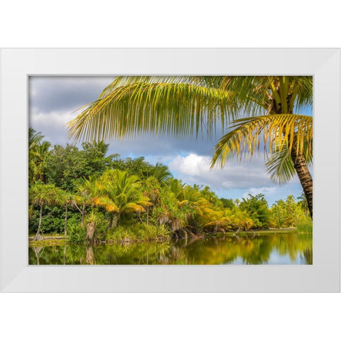 French Polynesia- Tahaa. Tropical lagoon and jungle. White Modern Wood Framed Art Print by Jaynes Gallery