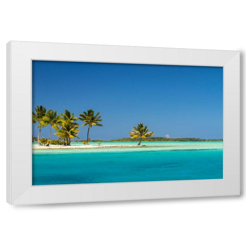 French Polynesia- Bora Bora. Motu Tane private island in lagoon. White Modern Wood Framed Art Print by Jaynes Gallery