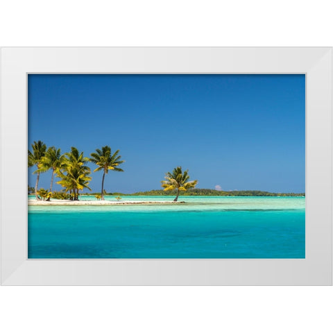 French Polynesia- Bora Bora. Motu Tane private island in lagoon. White Modern Wood Framed Art Print by Jaynes Gallery