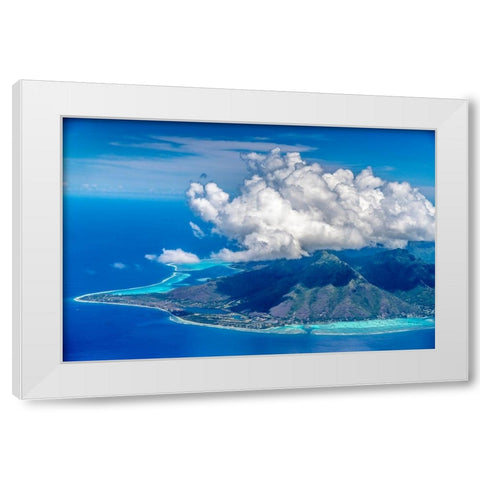 French Polynesia- Moorea. Aerial view of island. White Modern Wood Framed Art Print by Jaynes Gallery