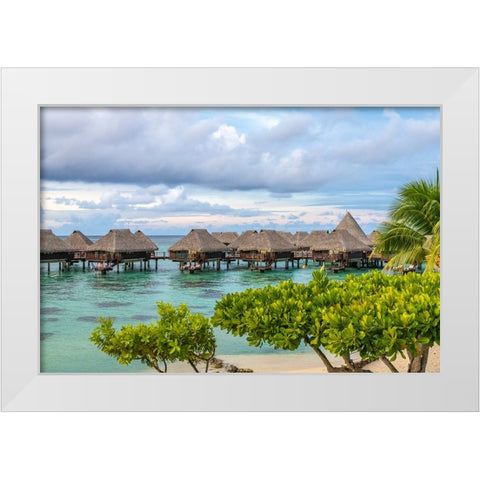 French Polynesia- Moorea. Overwater bungalows. White Modern Wood Framed Art Print by Jaynes Gallery