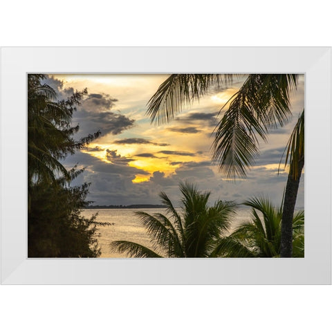 French Polynesia- Moorea. Sunset on island and ocean. White Modern Wood Framed Art Print by Jaynes Gallery
