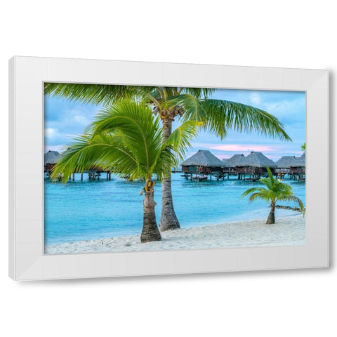 French Polynesia- Moorea. Overwater bungalows White Modern Wood Framed Art Print by Jaynes Gallery