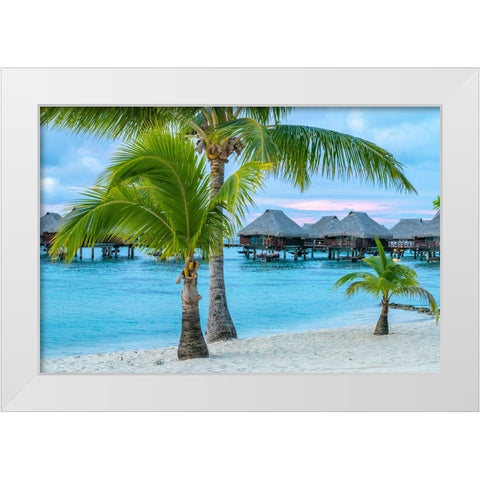 French Polynesia- Moorea. Overwater bungalows White Modern Wood Framed Art Print by Jaynes Gallery