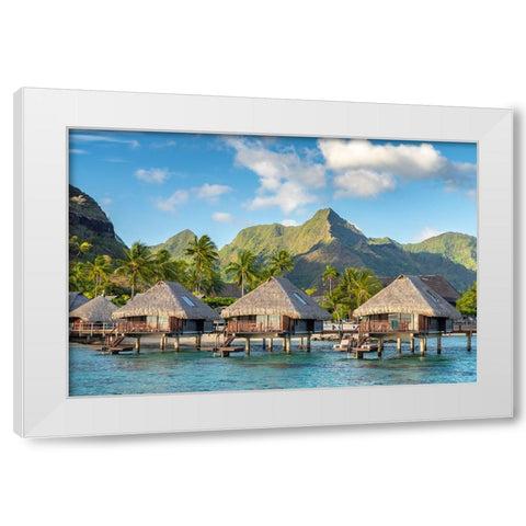 French Polynesia- Moorea. Overwater bungalows. White Modern Wood Framed Art Print by Jaynes Gallery