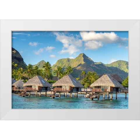 French Polynesia- Moorea. Overwater bungalows. White Modern Wood Framed Art Print by Jaynes Gallery