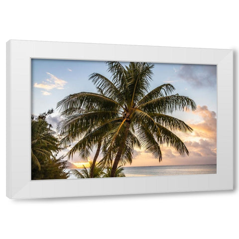 French Polynesia- Moorea. Sunset on island and ocean. White Modern Wood Framed Art Print by Jaynes Gallery