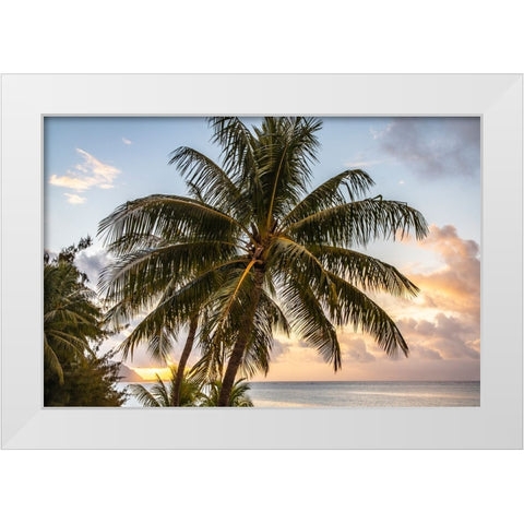 French Polynesia- Moorea. Sunset on island and ocean. White Modern Wood Framed Art Print by Jaynes Gallery