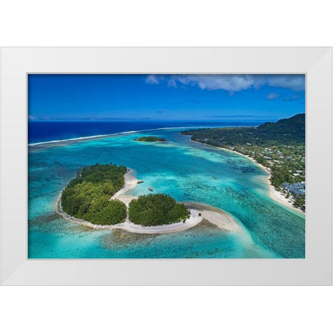 Koromiri Island-Muri Lagoon-Rarotonga-Cook Islands-South Pacific White Modern Wood Framed Art Print by Wall, David