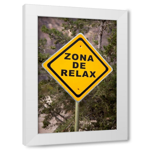 Argentina, Mendoza, Potrerillos Spa road sign White Modern Wood Framed Art Print by Kaveney, Wendy