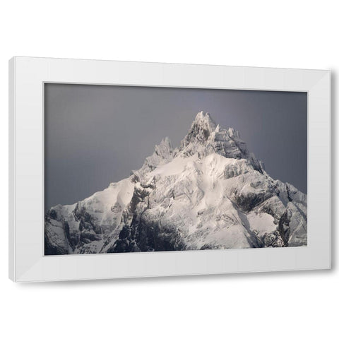 South America-Argentina-Tierra del Fuego Snowy peak of Mt Olivia  White Modern Wood Framed Art Print by Jaynes Gallery
