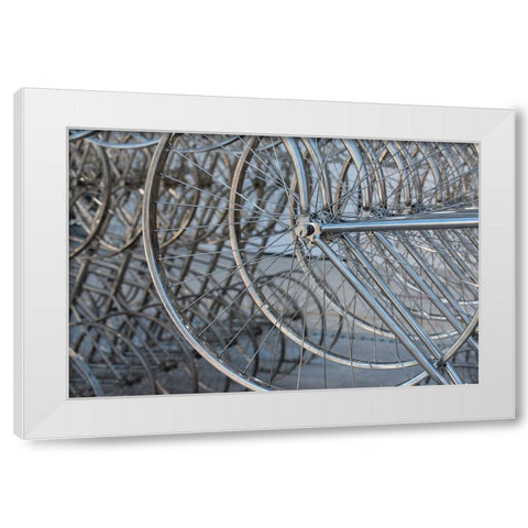 Metal bicycle wheels White Modern Wood Framed Art Print by Hopkins, Cindy Miller