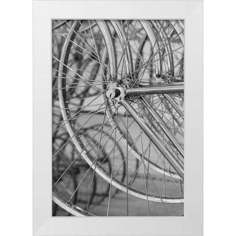 Metal bicycle wheels White Modern Wood Framed Art Print by Hopkins, Cindy Miller