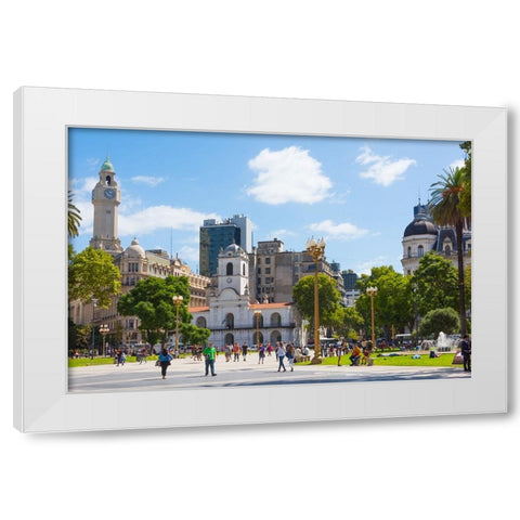 Clock tower of City Legislature Building-Buenos Aires Cabildo and Buenos Aires City Hall in Plaza d White Modern Wood Framed Art Print by Su, Keren