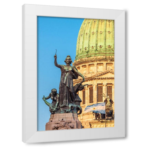 Argentina- Buenos Aires. Statue in front of Capitol building. White Modern Wood Framed Art Print by Haseltine, Tom