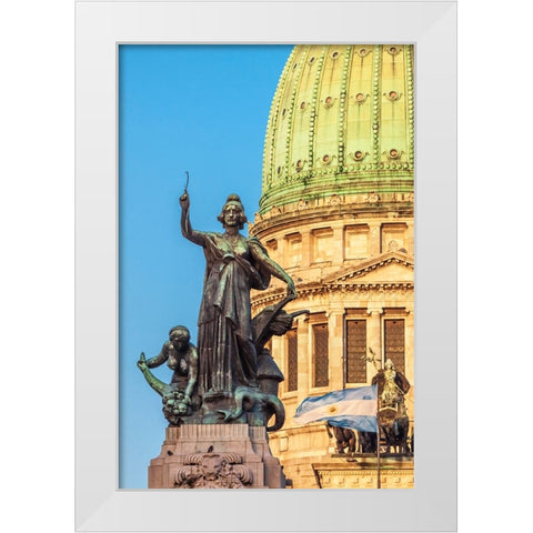 Argentina- Buenos Aires. Statue in front of Capitol building. White Modern Wood Framed Art Print by Haseltine, Tom