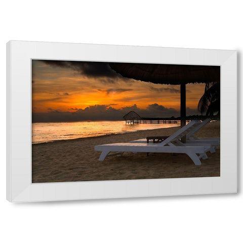 Belize-Sunrise over the Caribbean Ocean White Modern Wood Framed Art Print by Norring, Tom