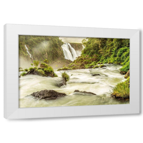 Brazil-Iguazu Falls Landscape of waterfalls  White Modern Wood Framed Art Print by Jaynes Gallery