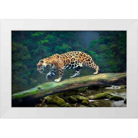 Brazil-Pantanal Abstract of jaguar walking on log White Modern Wood Framed Art Print by Jaynes Gallery