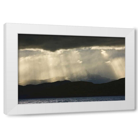 Chile, Torres del Paine NP Crepuscular rays White Modern Wood Framed Art Print by Grall, Don