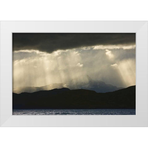 Chile, Torres del Paine NP Crepuscular rays White Modern Wood Framed Art Print by Grall, Don