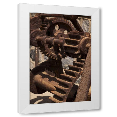 South America, Chile, Zapallar Rusted gears White Modern Wood Framed Art Print by Kaveney, Wendy