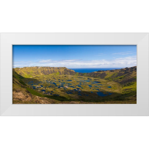 Chile- Easter Island. Rano Koa Volcano crater. White Modern Wood Framed Art Print by Muir, Janet
