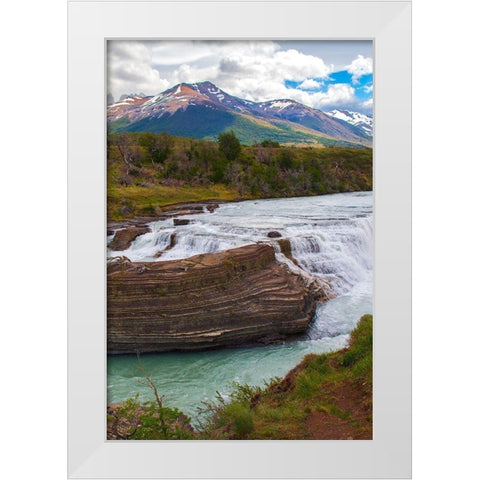 Located with Parc Nacional Torres del Paine-this lake has a runoff through rocks creating rapids White Modern Wood Framed Art Print by Ostrowitz, Mallorie