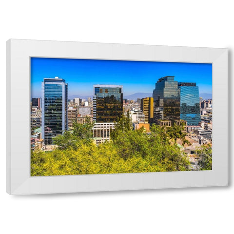 Modern and old buildings overview Vitacura Highway Mountains-Santiago-Chile White Modern Wood Framed Art Print by Perry, William