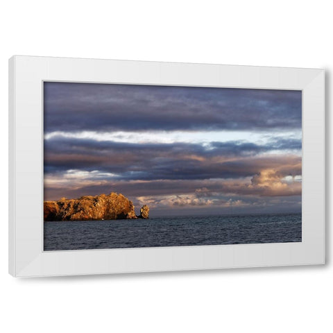 Sunset on rocky outcropping-Espanola Island-Galapagos Islands-Ecuador White Modern Wood Framed Art Print by Jones, Adam