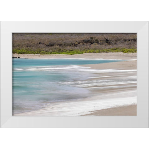 Surf pattern washing up on white sandy beach-Espanola Island-Galapagos Islands-Ecuador White Modern Wood Framed Art Print by Jones, Adam