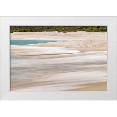 Surf pattern washing up on white sandy beach-Espanola Island-Galapagos Islands-Ecuador White Modern Wood Framed Art Print by Jones, Adam