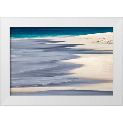 Surf pattern washing up on white sandy beach-Espanola Island-Galapagos Islands-Ecuador White Modern Wood Framed Art Print by Jones, Adam